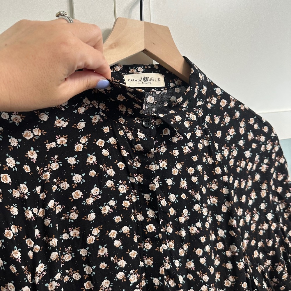 Natural Life Rebecca Midi Dress Womens S Black Ditsy Floral Tiered Button Front - Picture 9 of 16